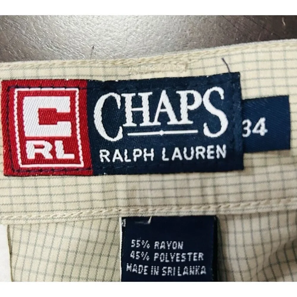 Chaps Ralph Lauren Men's 34 Pleated Beige and Gray Check  Shorts 109210